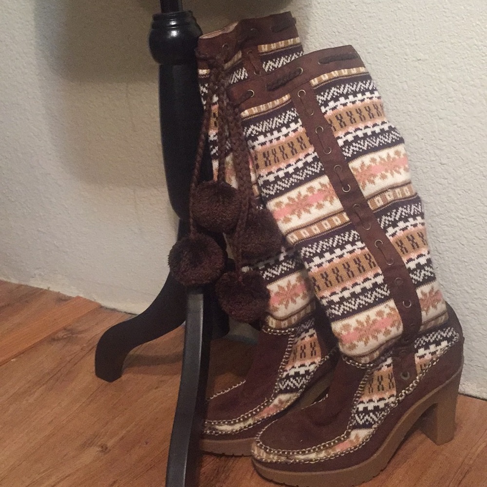 Knee-high, knit heel boots, never worn.